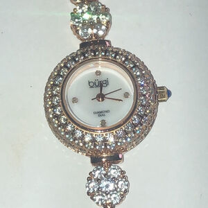 Burgi Ladies Diamond Dial BUR139RG Crystal CZ Rhinestone Rose Gold Tone Watch